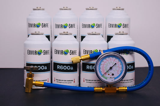 8 Cans R600a Refrigerant – 6 oz Inverted Piercing Cans, 99.7% Purity, EPA Approved
