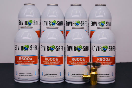 R600a Inverted Self-Sealing Valve Refrigerant – 8 Can Pack (6oz Each)