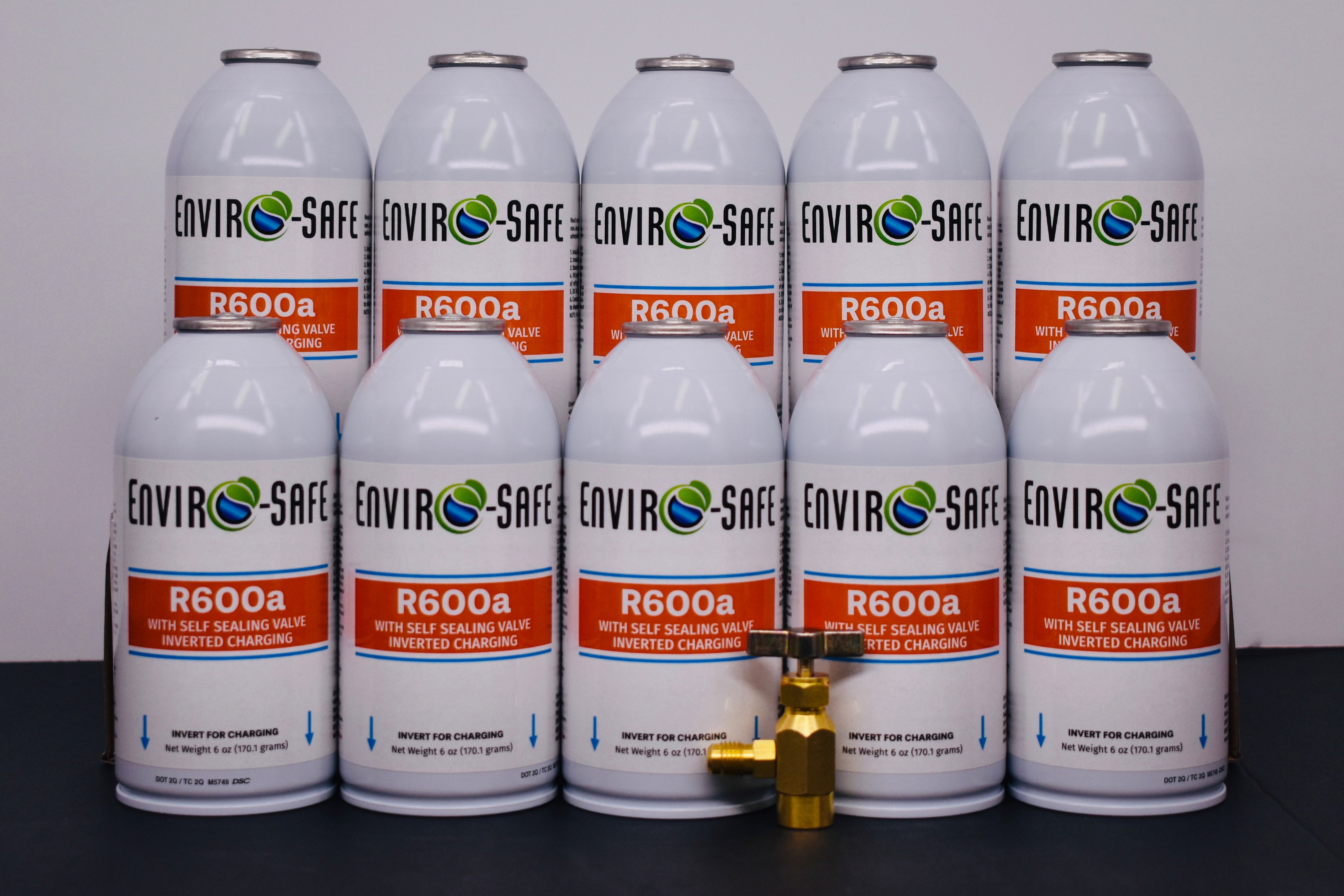 R600a Inverted Self-Sealing Valve Refrigerant β 10 Can Pack (6oz Each)
