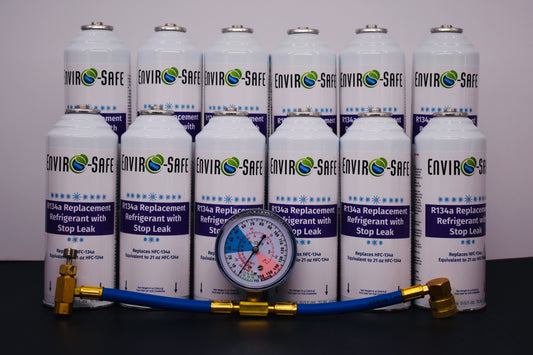 Enviro-Safe R134a Replacement Refrigerant with Stop Leak – 12 Can(s), 8 oz Each | Better Cooling, Lower Cost, Leak Protection