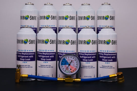 Enviro-Safe R134a Replacement Refrigerant with Stop Leak – 10 Can(s), 8 oz Each | Better Cooling, Lower Cost, Leak Protection