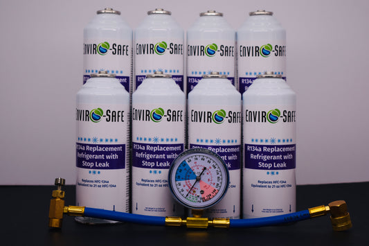 Enviro-Safe R134a Replacement Refrigerant with Stop Leak – 8 Can(s), 8 oz Each | Better Cooling, Lower Cost, Leak Protection