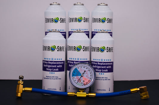 Enviro-Safe R134a Replacement Refrigerant with Stop Leak – 6 Can(s), 8 oz Each | Better Cooling, Lower Cost, Leak Protection