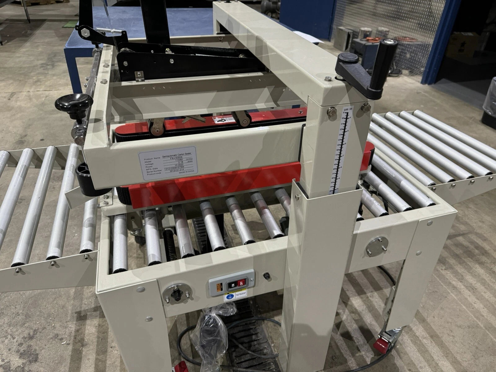 Semi-Automatic Wheeled Case Taper / Carton Sealer β Model FJX5050 β Adjustable 3β
β³ to 20β
β³ H Boxes