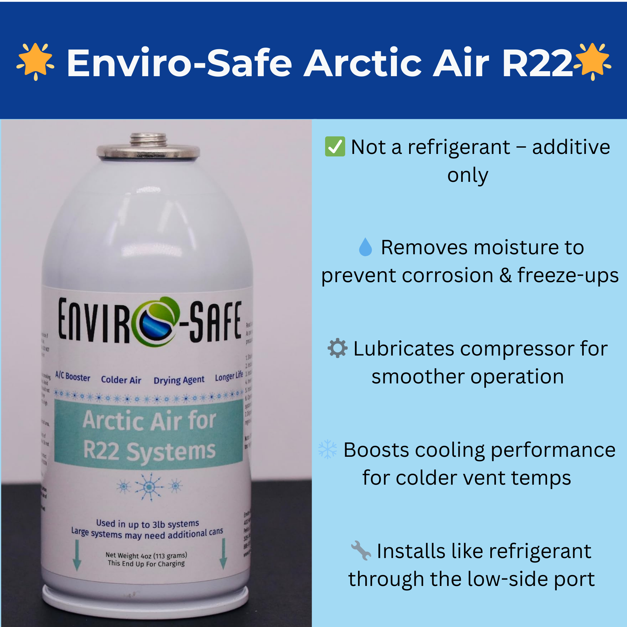 Arctic Air for R-22 Systems – 12 × 4 oz Cans – AC Booster & Drying Agent – Delivers Colder Air, Reduces Moisture, Extends System Life