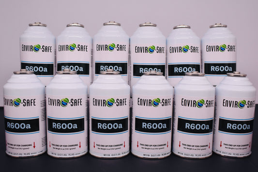 12 cans of R600a Refrigerant – 6 oz Inverted Piercing Cans, 99.7% Purity, EPA Approved