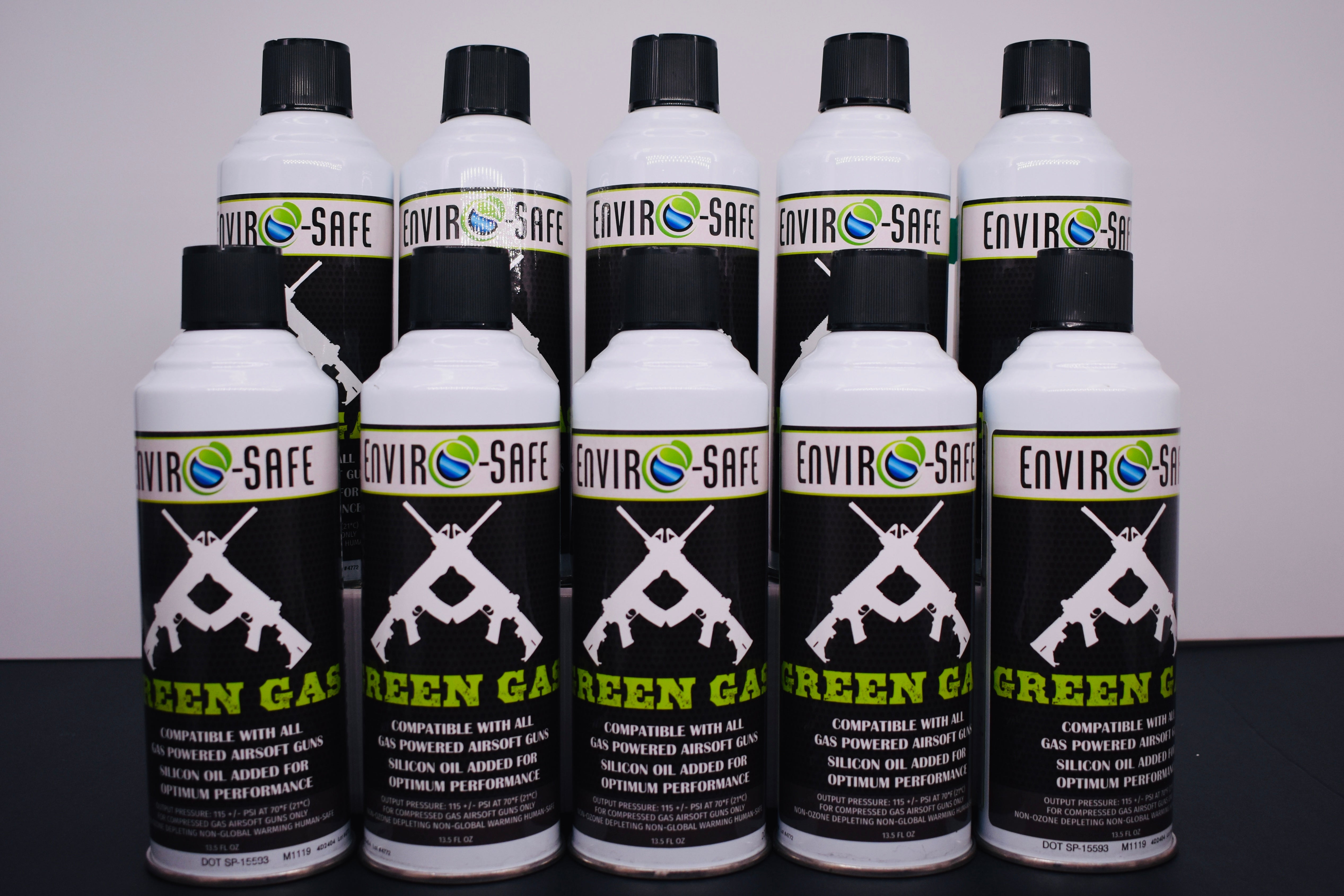 Enviro-Safe Green Gas for Airsoft Guns – 10 Cans, 13.5 oz Each | Premium Airsoft Propellant with Silicone Oil | Made in USA