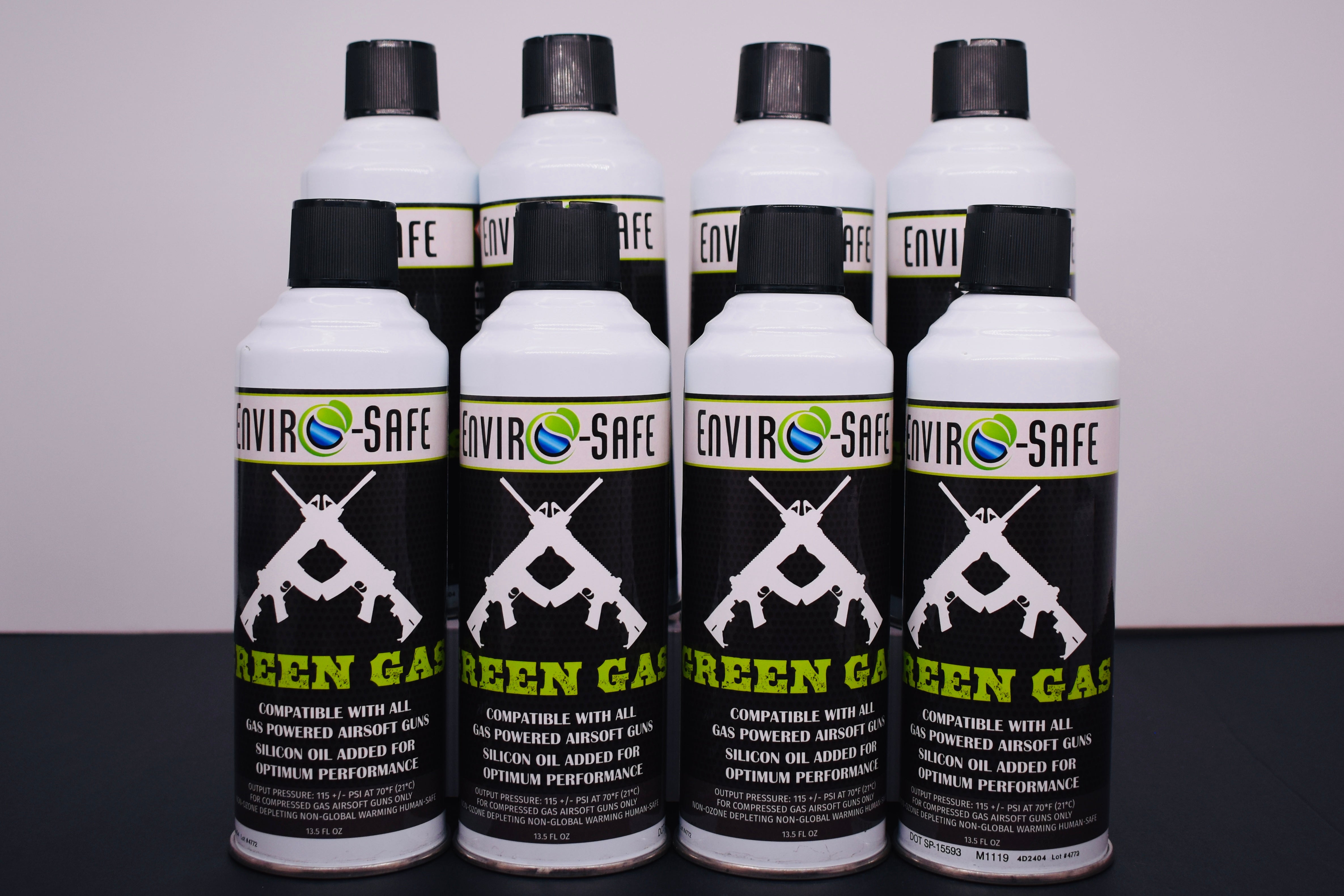 Enviro-Safe Green Gas for Airsoft Guns – 8 Cans, 13.5 oz Each | Premium Airsoft Propellant with Silicone Oil | Made in USA
