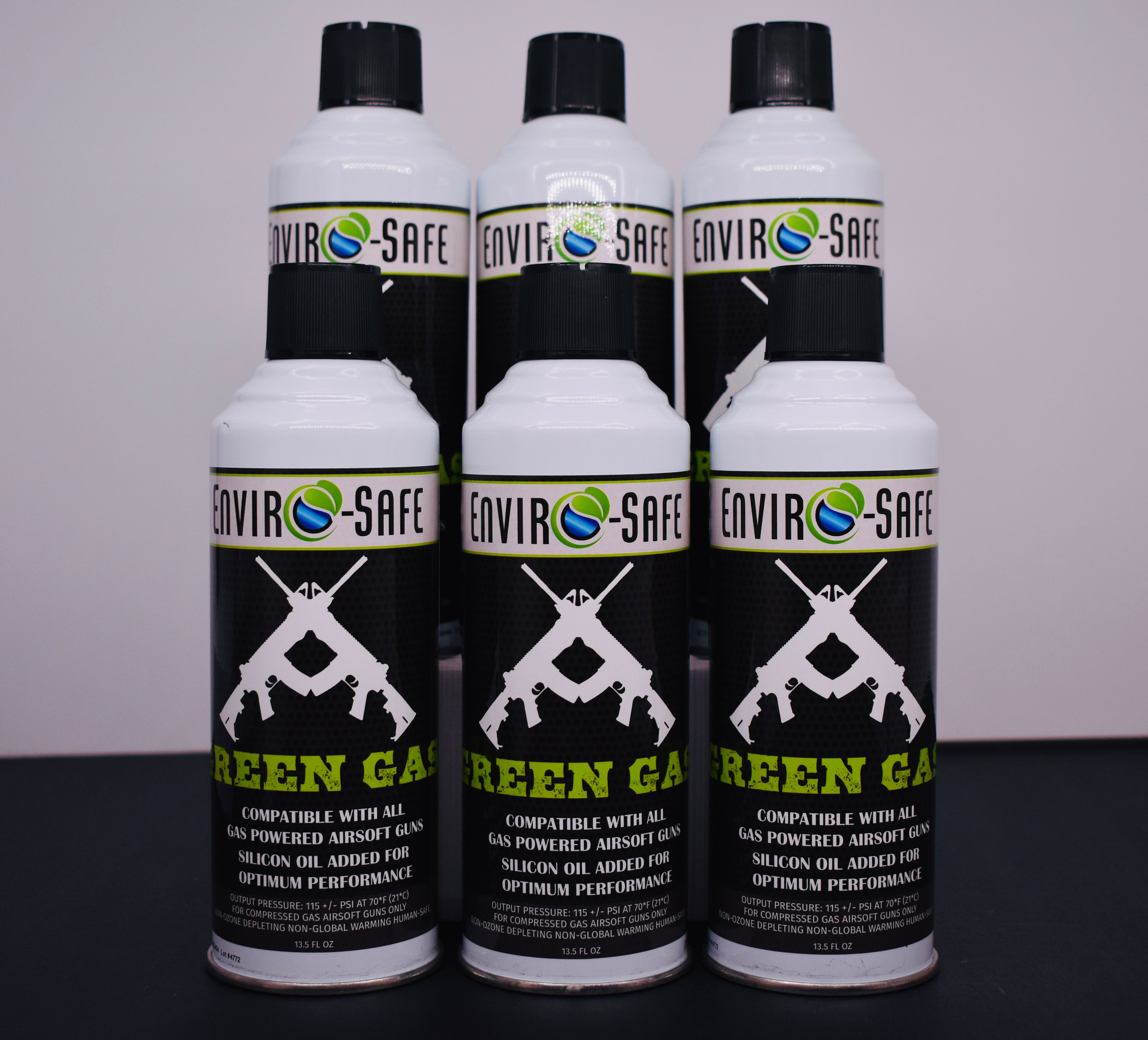 Enviro-Safe Green Gas for Airsoft Guns – 6 Cans, 13.5 oz Each | Premium Airsoft Propellant with Silicone Oil | Made in USA