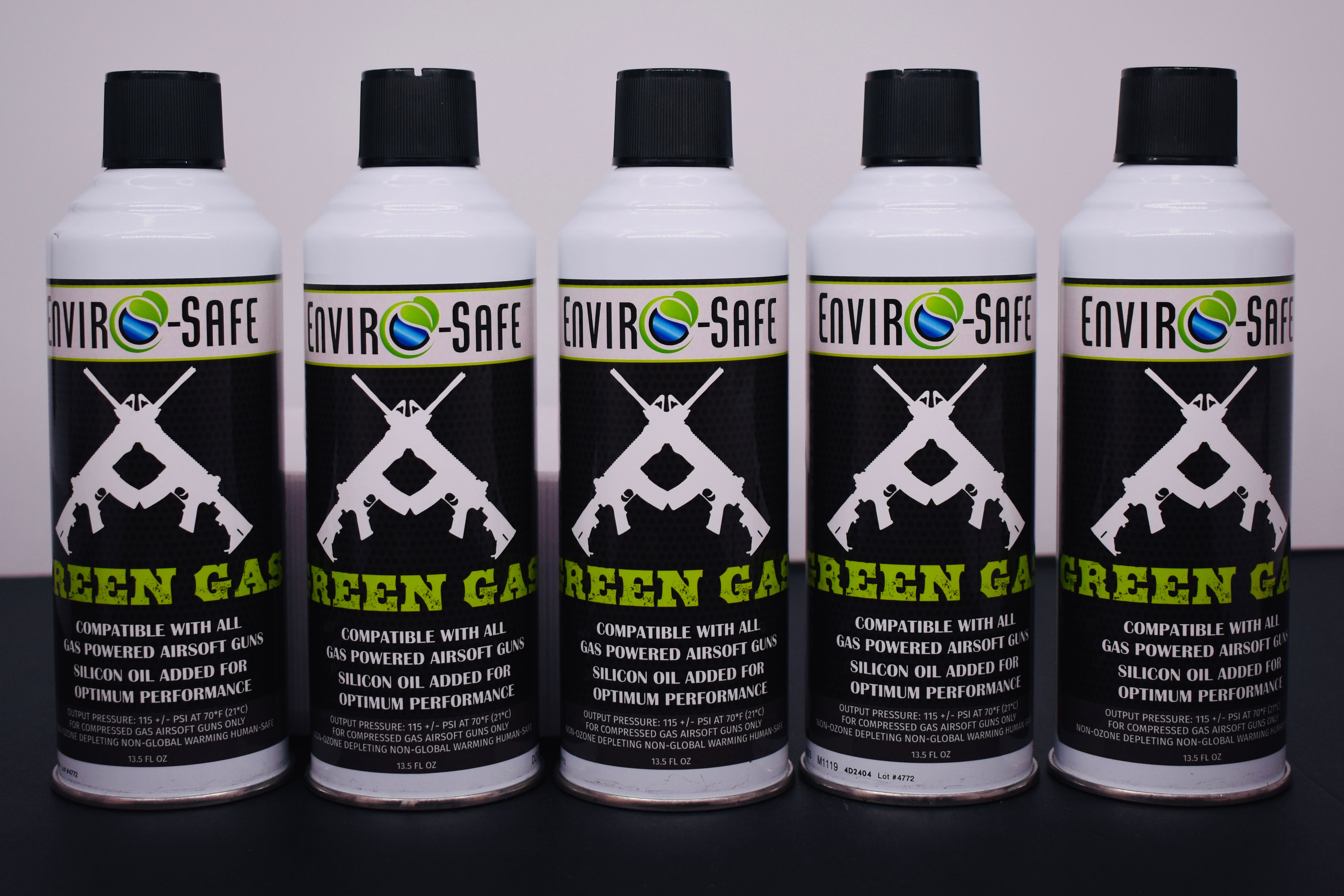 Enviro-Safe Green Gas for Airsoft Guns – 5 Cans, 13.5 oz Each | Premium Airsoft Propellant with Silicone Oil | Made in USA