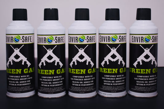 Enviro-Safe Green Gas for Airsoft Guns – 5 Cans, 13.5 oz Each | Premium Airsoft Propellant with Silicone Oil | Made in USA