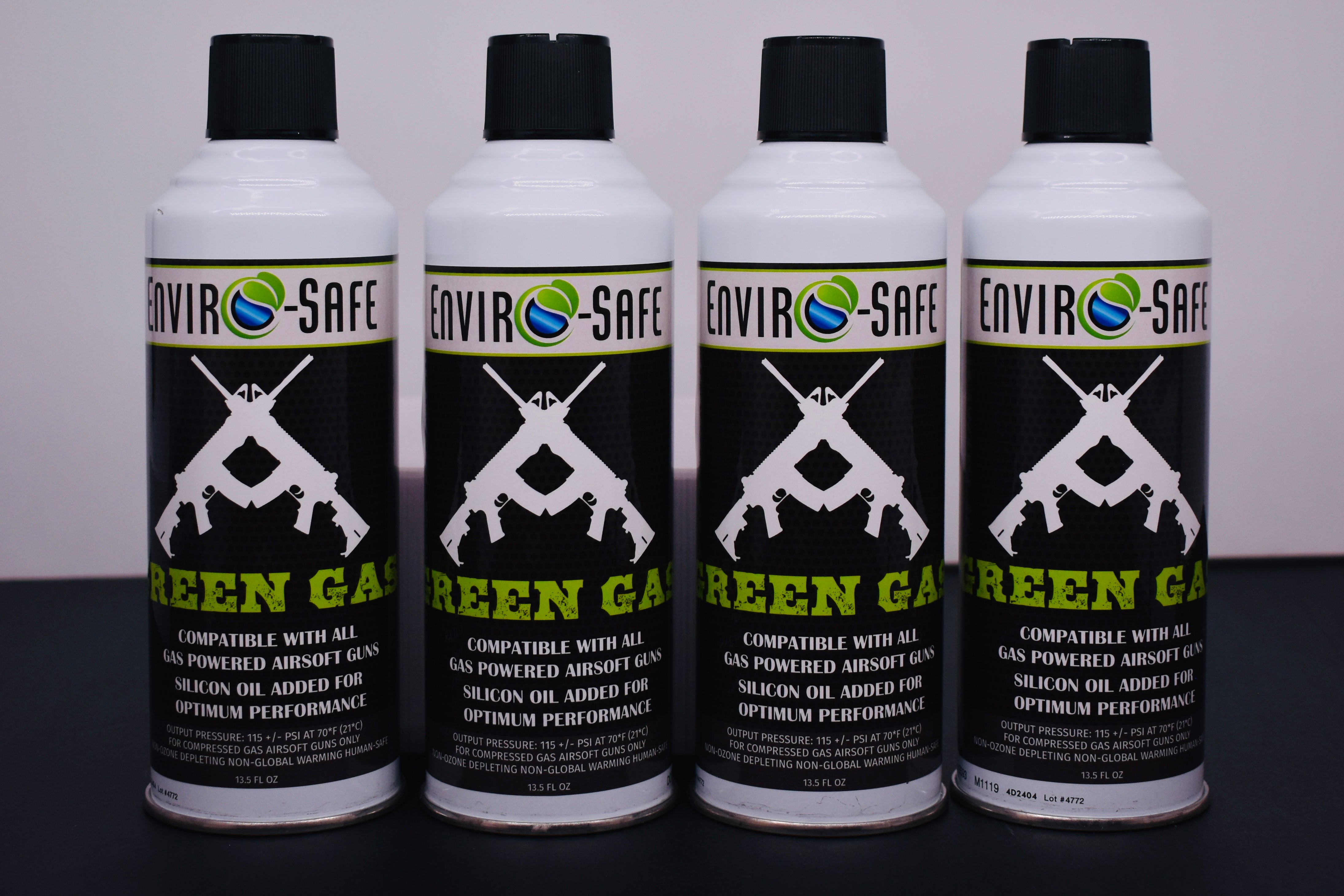 Enviro-Safe Green Gas for Airsoft Guns – 4 Cans, 13.5 oz Each | Premium Airsoft Propellant with Silicone Oil | Made in USA