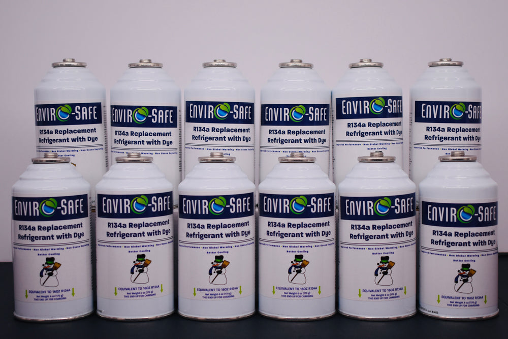 R134a Replacement Refrigerant with Dye – 12 × 6 oz Cans – Eco-Friendly A/C Recharge & Leak Detection