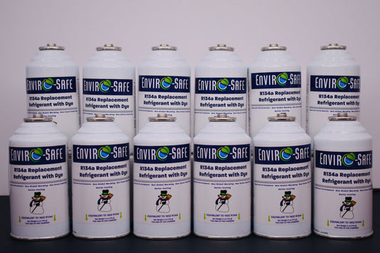 R134a Replacement Refrigerant with Dye – 12 × 6 oz Cans – Eco-Friendly A/C Recharge & Leak Detection