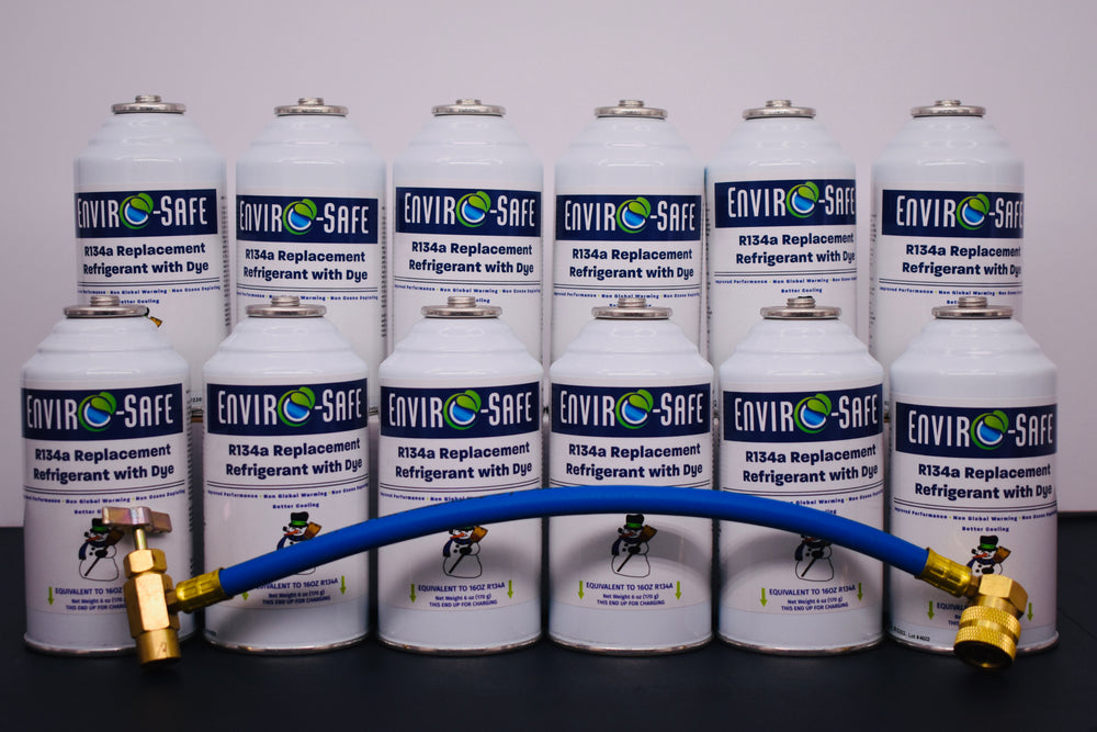 R134a Replacement Refrigerant with Dye – 12 × 6 oz Cans – Eco-Friendly A/C Recharge & Leak Detection
