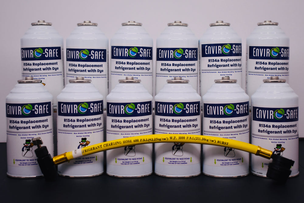 R134a Replacement Refrigerant with Dye – 12 × 6 oz Cans – Eco-Friendly A/C Recharge & Leak Detection