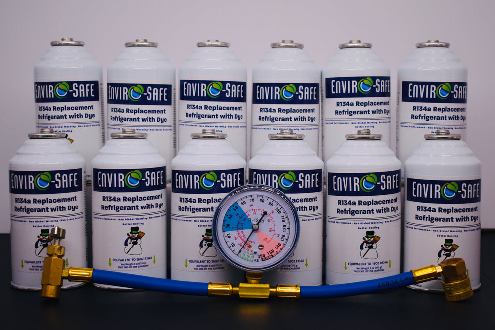 R134a Replacement Refrigerant with Dye – 12 × 6 oz Cans – Eco-Friendly A/C Recharge & Leak Detection