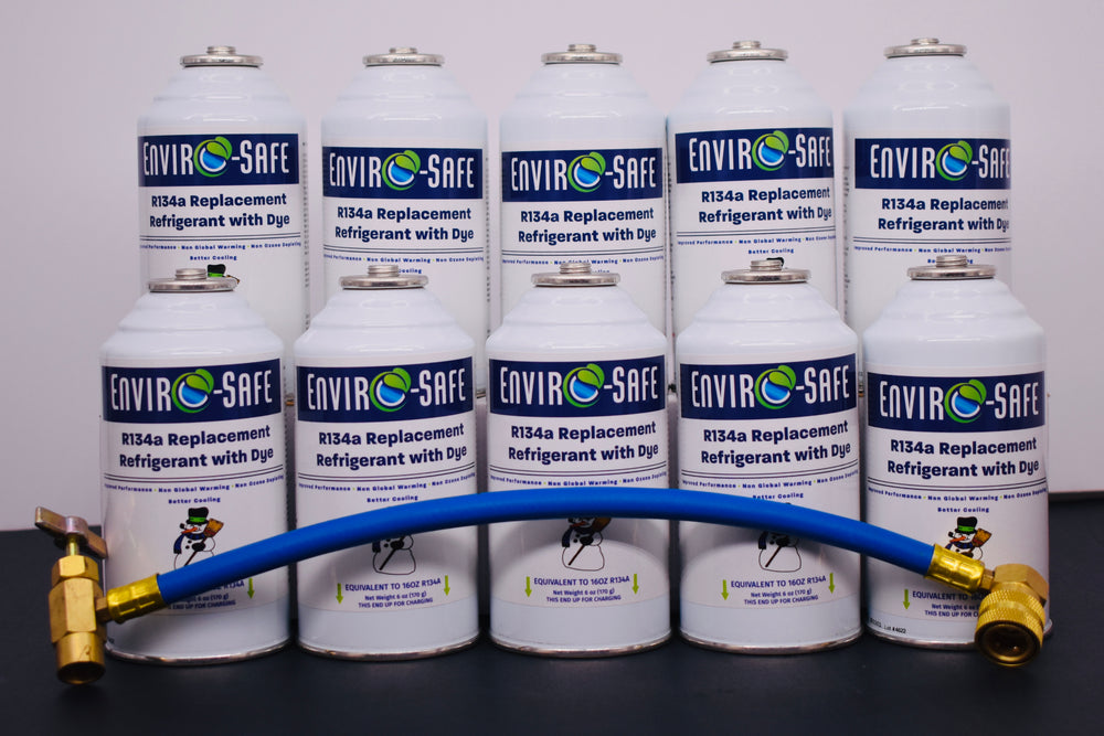 R134a Replacement Refrigerant with Dye – 10 × 6 oz Cans – Eco-Friendly A/C Recharge & Leak Detection