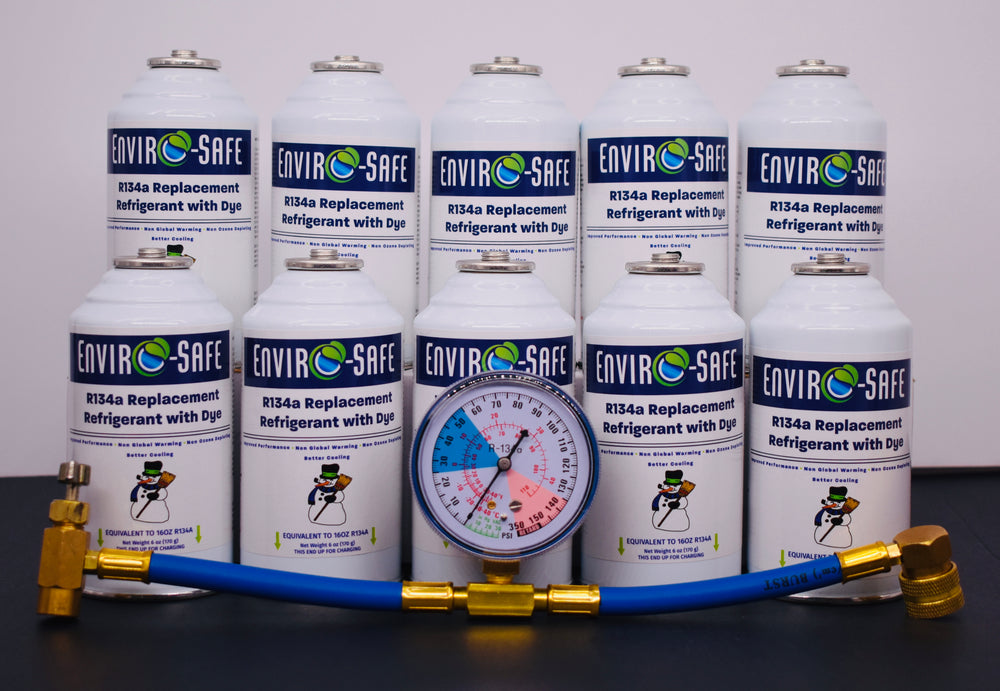 R134a Replacement Refrigerant with Dye – 10 × 6 oz Cans – Eco-Friendly A/C Recharge & Leak Detection