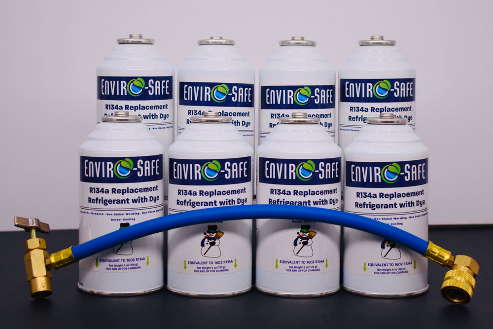 R134a Replacement Refrigerant with Dye – 8 × 6 oz Cans – Eco-Friendly A/C Recharge & Leak Detection