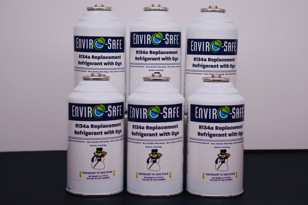 R134a Replacement Refrigerant with Dye – 6 × 6 oz Cans – Eco-Friendly A/C Recharge & Leak Detection