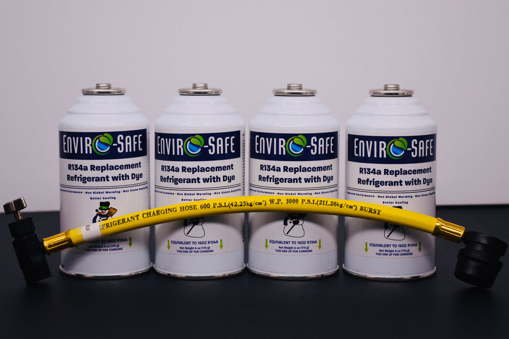 R134a Replacement Refrigerant with Dye – 4 × 6 oz Cans – Eco-Friendly A/C Recharge & Leak Detection
