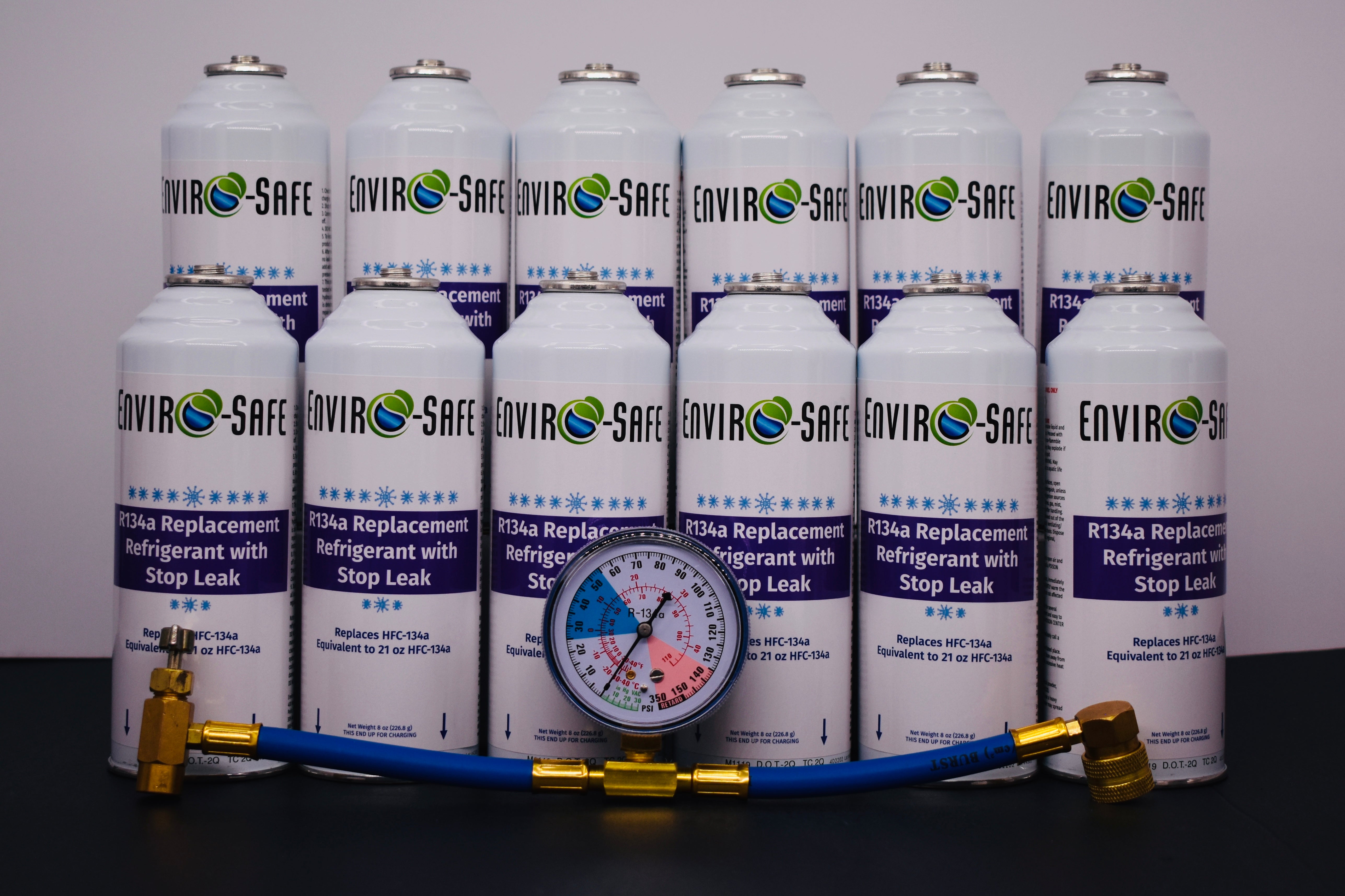 Enviro-Safe R134a Replacement Refrigerant with Stop Leak – 12 Can(s), 8 oz Each | Better Cooling, Lower Cost, Leak Protection
