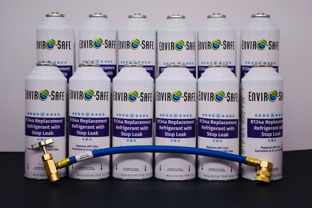 Enviro-Safe R134a Replacement Refrigerant with Stop Leak – 12 Can(s), 8 oz Each | Better Cooling, Lower Cost, Leak Protection