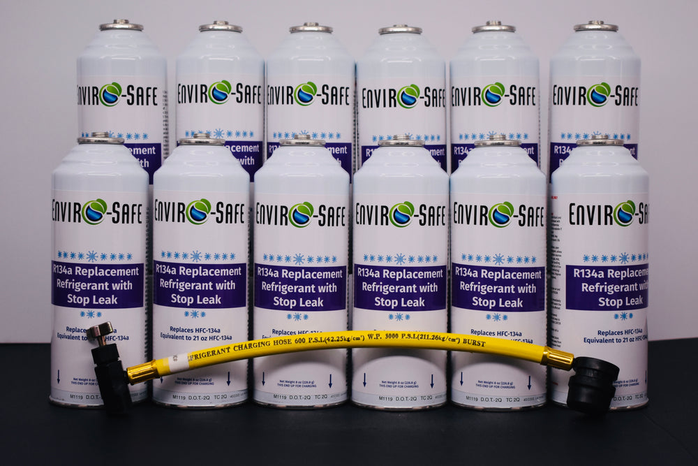 Enviro-Safe R134a Replacement Refrigerant with Stop Leak – 12 Can(s), 8 oz Each | Better Cooling, Lower Cost, Leak Protection