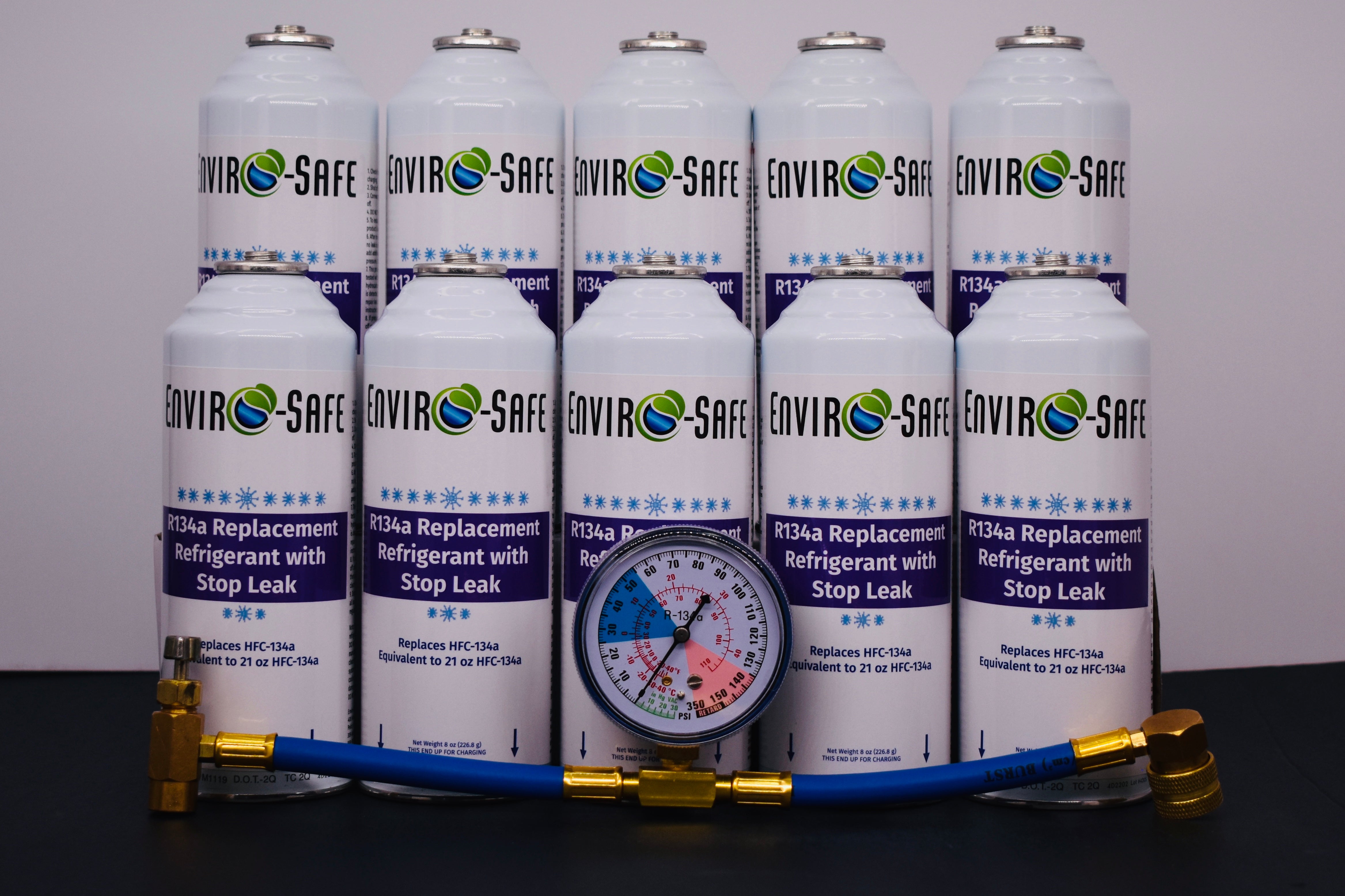 Enviro-Safe R134a Replacement Refrigerant with Stop Leak – 10 Can(s), 8 oz Each | Better Cooling, Lower Cost, Leak Protection