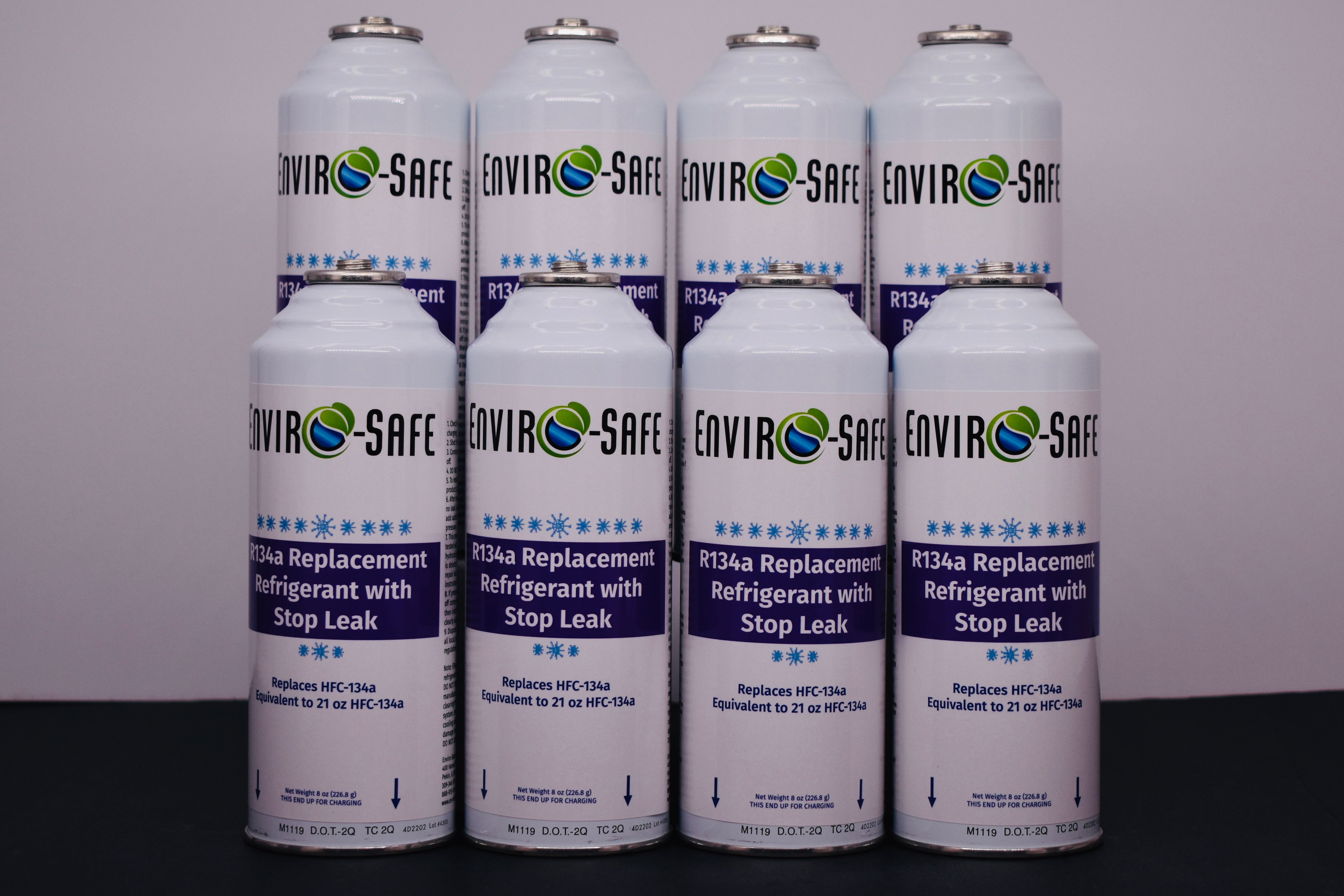 Enviro-Safe R134a Replacement Refrigerant with Stop Leak – 8 Can(s), 8 oz Each | Better Cooling, Lower Cost, Leak Protection