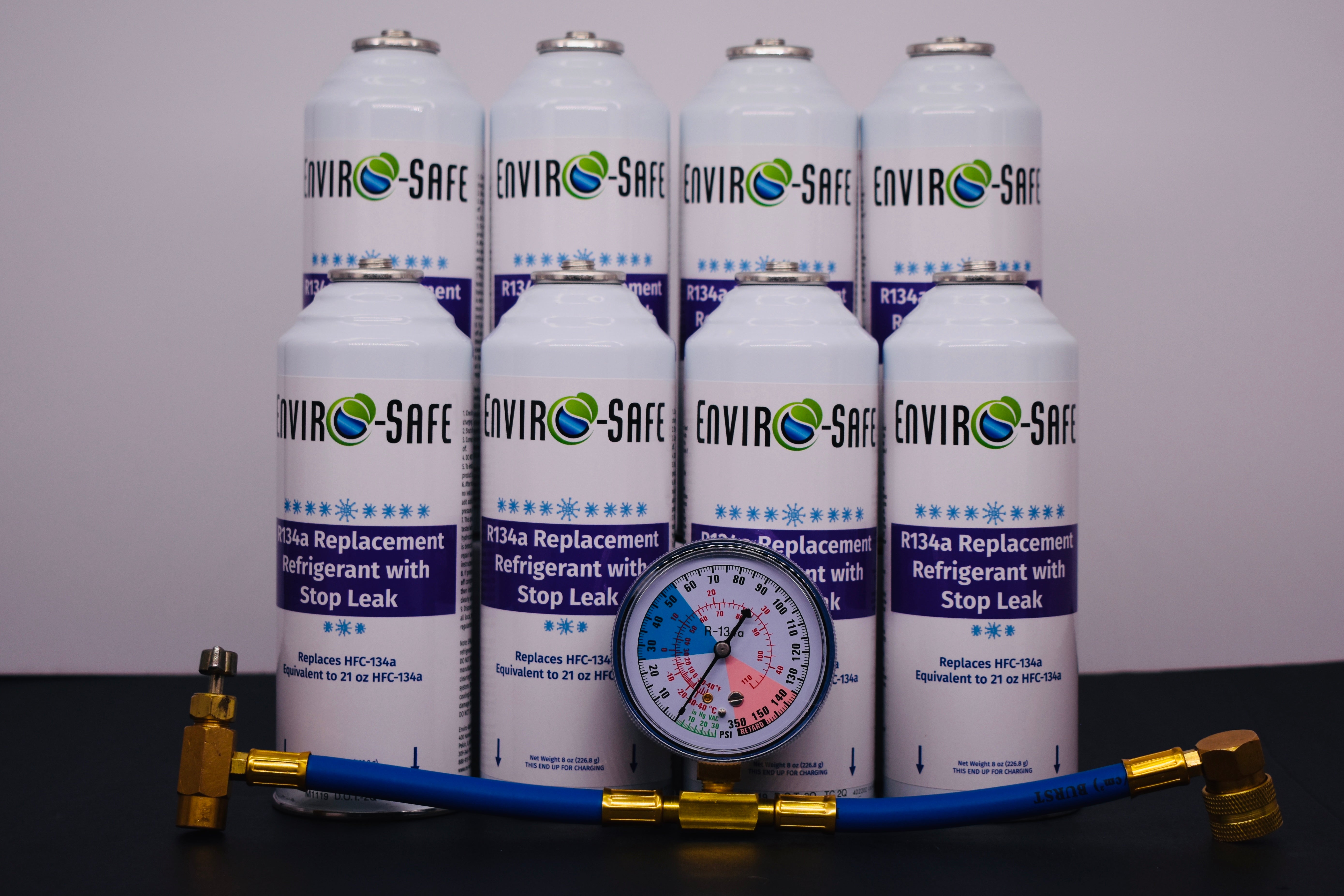 Enviro-Safe R134a Replacement Refrigerant with Stop Leak – 8 Can(s), 8 oz Each | Better Cooling, Lower Cost, Leak Protection