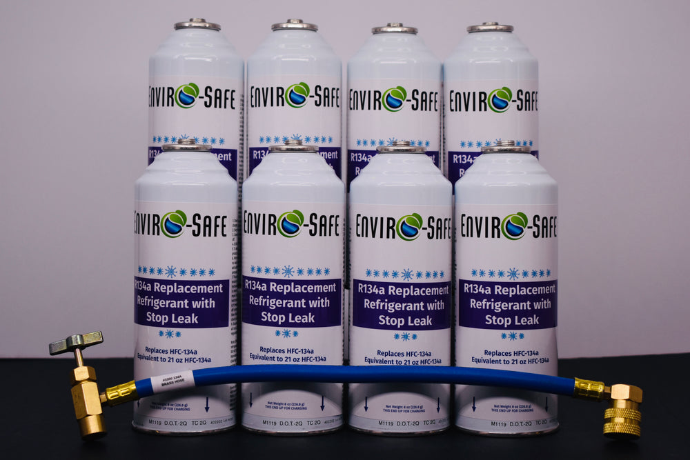 Enviro-Safe R134a Replacement Refrigerant with Stop Leak – 8 Can(s), 8 oz Each | Better Cooling, Lower Cost, Leak Protection