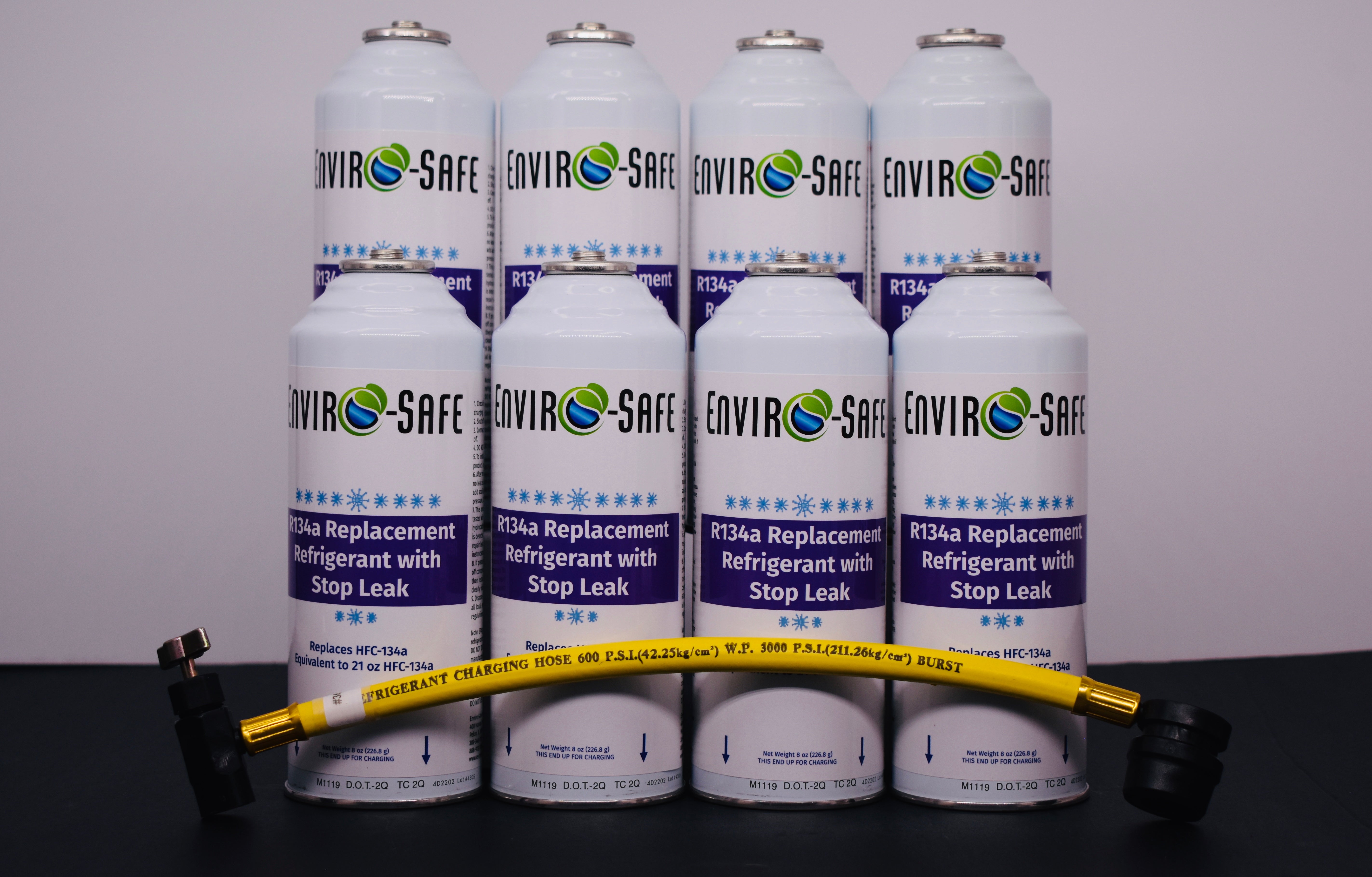 Enviro-Safe R134a Replacement Refrigerant with Stop Leak – 8 Can(s), 8 oz Each | Better Cooling, Lower Cost, Leak Protection