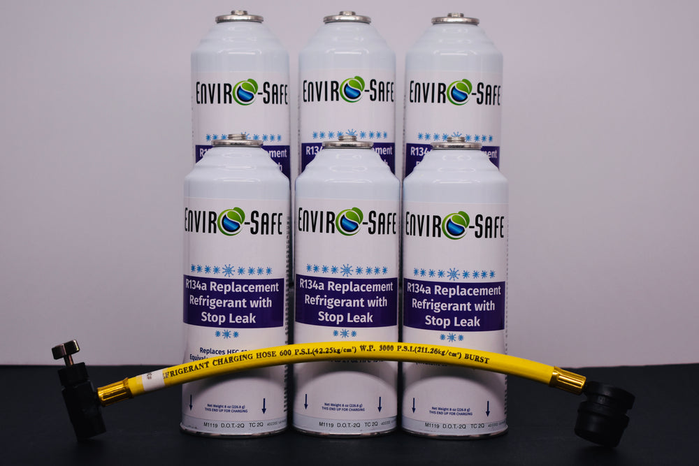 Enviro-Safe R134a Replacement Refrigerant with Stop Leak – 6 Can(s), 8 oz Each | Better Cooling, Lower Cost, Leak Protection