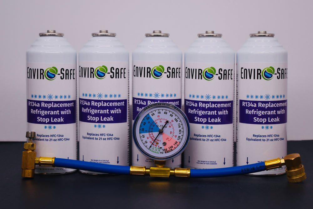Enviro-Safe R134a Replacement Refrigerant with Stop Leak – 5 Can(s), 8 oz Each | Better Cooling, Lower Cost, Leak Protection