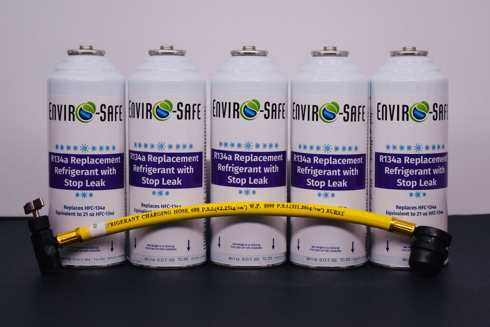 Enviro-Safe R134a Replacement Refrigerant with Stop Leak – 5 Can(s), 8 oz Each | Better Cooling, Lower Cost, Leak Protection