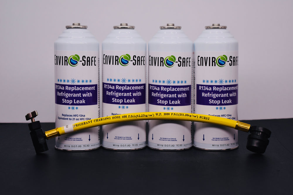 Enviro-Safe R134a Replacement Refrigerant with Stop Leak – 4 Can(s), 8 oz Each | Better Cooling, Lower Cost, Leak Protection